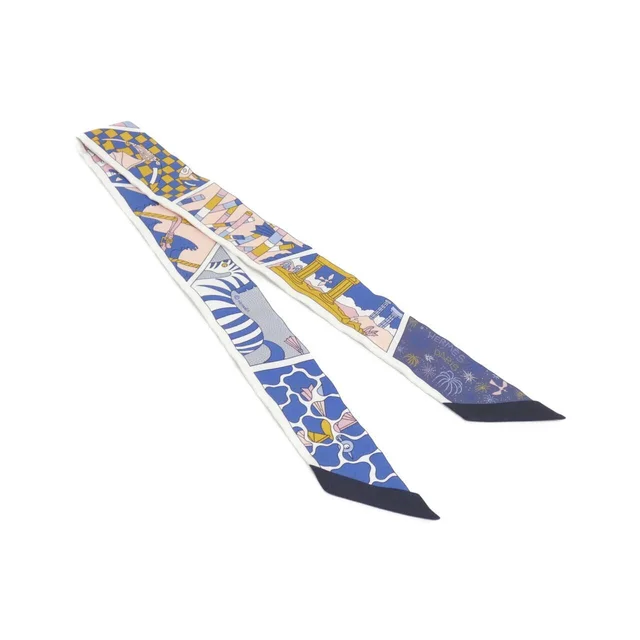 Hermes Factory Suite Twilly 063975S Scarf in BLUE+ROSE+MORDOR silk from KOMEHYO