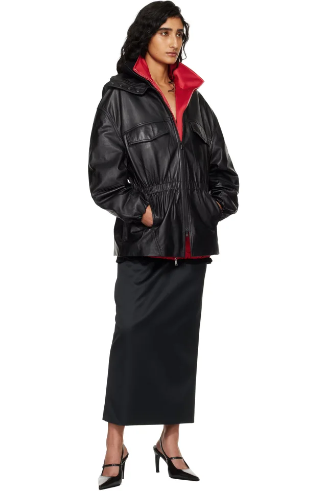 The Frankie Shop Black Carnaby Funnel Neck Leather Jacket, photo 4 of 4 from SSENSE