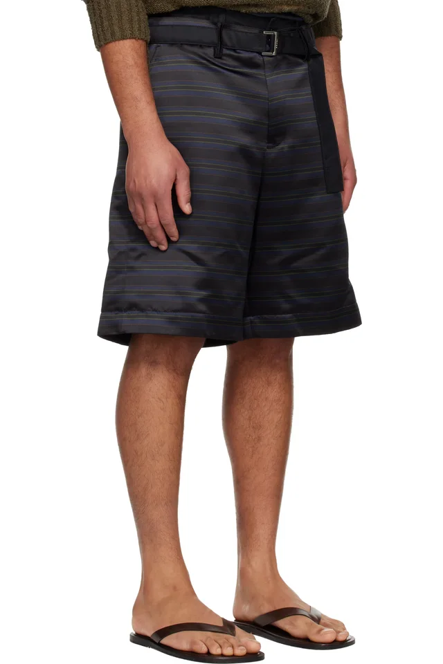 sacai Navy Horizontal Stripe Shorts, photo 2 of 2 from SSENSE