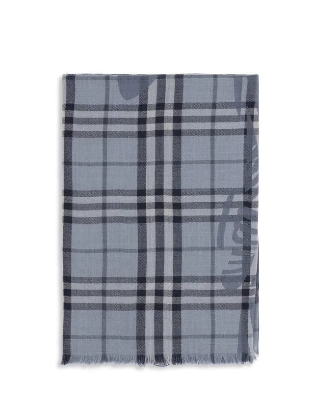 Burberry Knight Check Scarf — Blue Fleece Wool (ovis Aries) Scarfs in Blue Wool from HEWI
