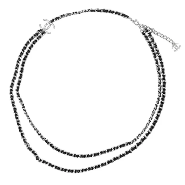 Chanel CC Logo Chain Long Necklace Black/SilverABF162 B19836 Patent Leather in Black Patent leather from GALLERY RARE
