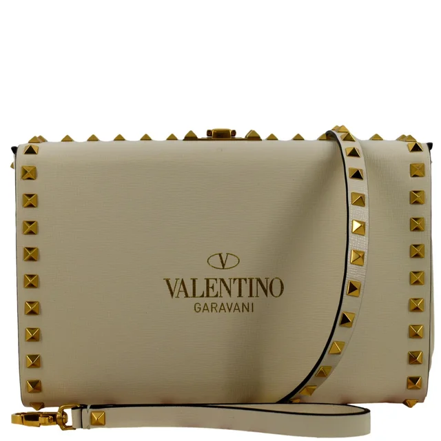 Valentino Garavani Rockstud Alcove Calfskin Leather Clutch Shoulder Bag Ivory in White Calfskin from Dallas Designer Handbags