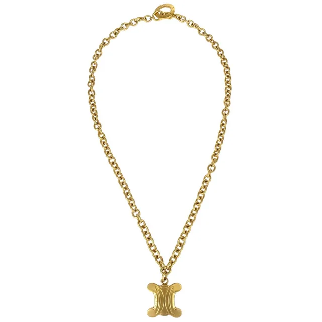 Celine Gold Chain Macadam Pendant Necklace in Gold from AMORE Vintage Tokyo