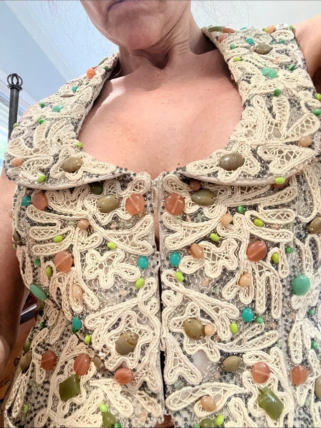 Valentino Garavani Embellished Cream Beaded Vest in green from Poshmark