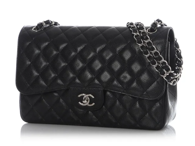 Chanel Jumbo Black Quilted Caviar Classic Double Flap in Black Caviar leather from Ann's Fabulous Finds, photo 3 of 10