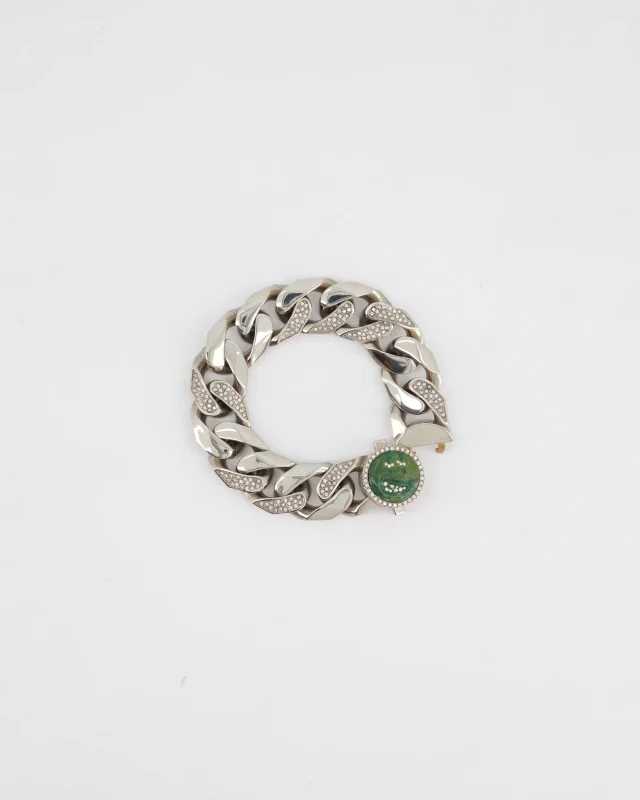 Dior X Kenny Scharf Silver Cuban Link Bracelet with Jade Stone and Crystals in Silver from Sellier, photo 2 of 6
