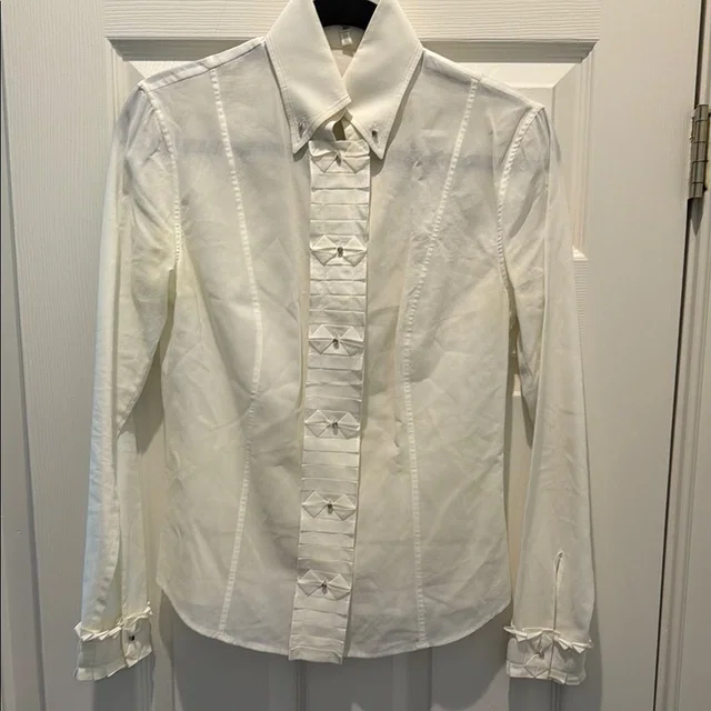 Escada Button-Down Blouse With Beautiful Detail And Rhinestone Buttons in white from Poshmark