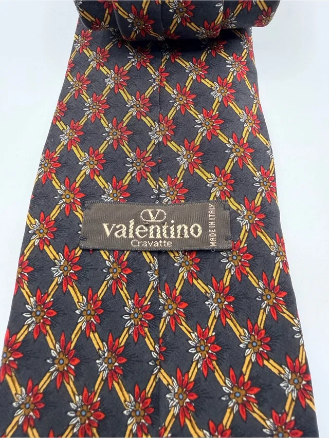 Valentino Garavani Black Silk Tie With Red And Gold Floral Lattice in black|red Silk from Poshmark