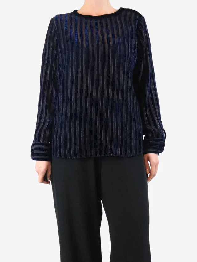 Giorgio Armani Blue velvet striped top - size UK 14 in Blue Velvet from Sign of the Times