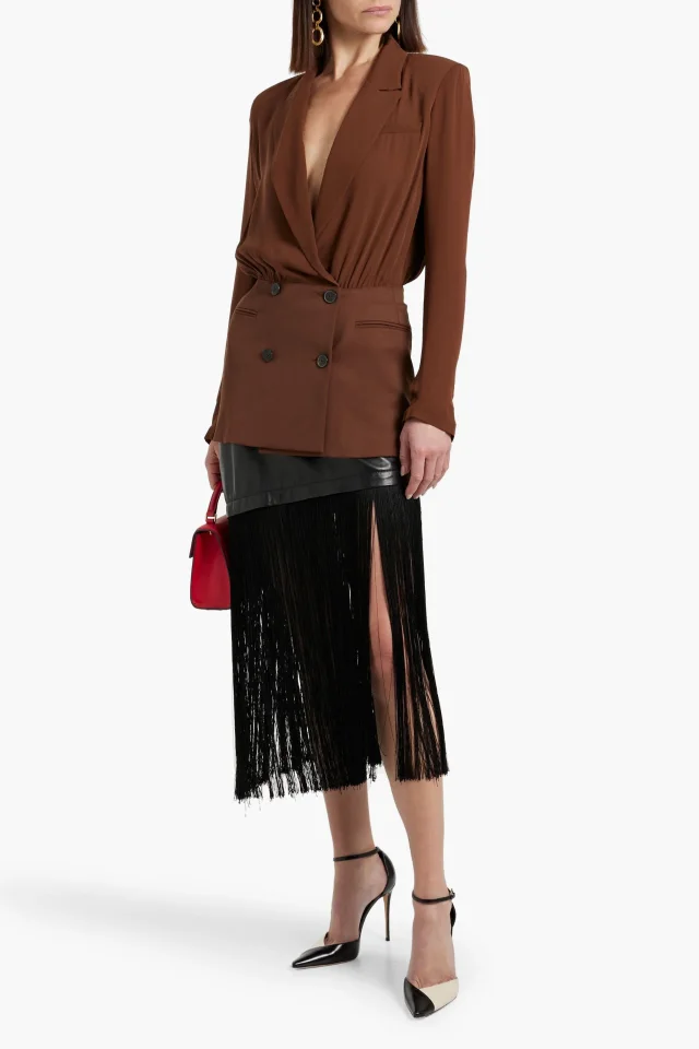 Valentino Garavani Double-Breasted Silk-Twill and Wool-Blend Blazer in Brown, photo 2 of 8 from THE OUTNET