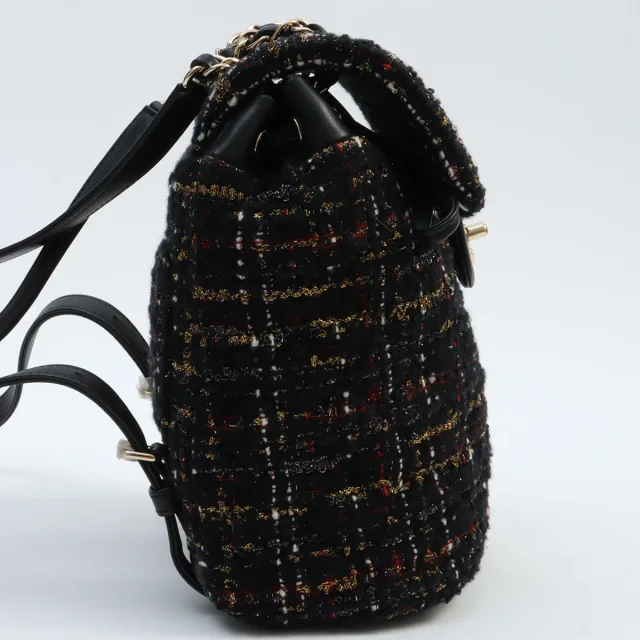 Chanel Circa 2019 Tweed CC Turn-Lock Mini Backpack Black/Multi in Black Tweed from VINTAGE QOO TOKYO, photo 3 of 11