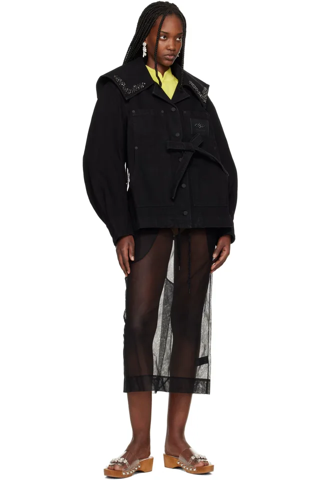 Simone Rocha Black Sailor Collar Workwear Bow Denim Jacket, photo 4 of 4 from SSENSE