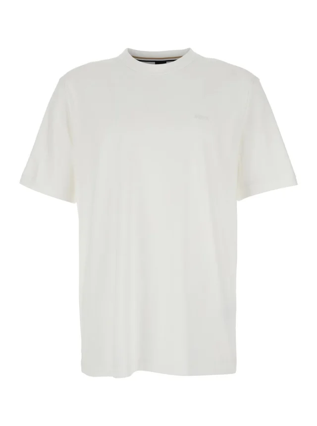 White T-Shirt with Logo Lettering Embroidery on the Front in Cotton for Men in White, image 1 of 1 from Gaudenzi Boutique