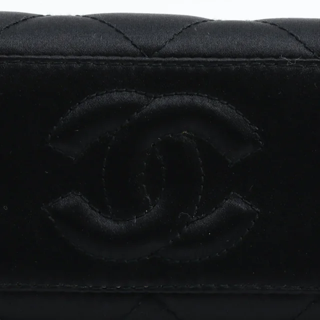 Chanel Circa 1995 Silk Satin CC Mark Kiss-Lock Chain Shoulder Bag, Black in Black Satin from VINTAGE QOO TOKYO, photo 12 of 12