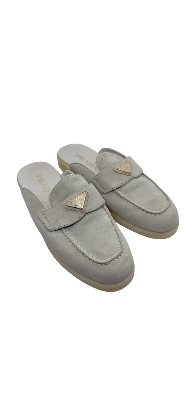 Prada Suede Mules Grey Sz39 in Grey Suede from Luxury Promise