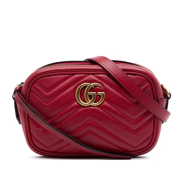 Red Gucci Mini GG Marmont Matelasse Leather Crossbody in Red Leather from Designer Revival