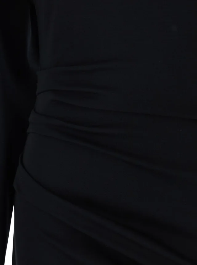 Maxmara pure 'Umido' Black Dress with Round Neck and Draped Details in Virgin Wool for Women in Black 100% Virgin Wool, photo 4 of 5 from Gaudenzi Boutique