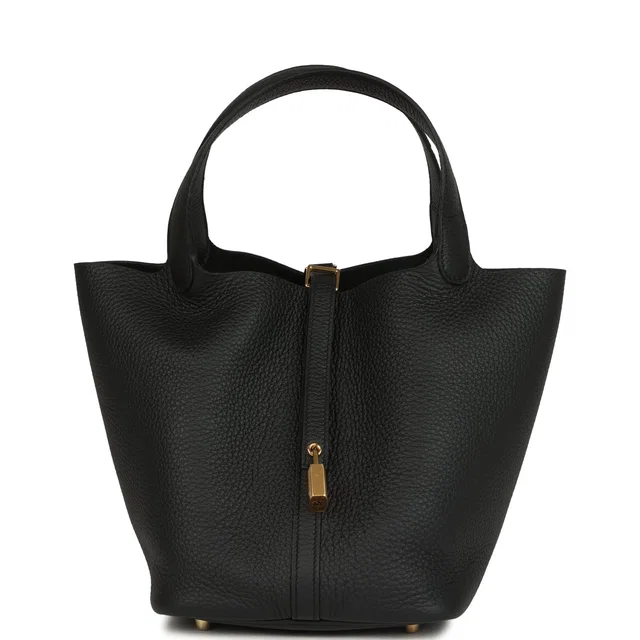 Hermès Picotin Lock 22 Black Clemence Gold Hardware in Black Clemence leather from Madison Avenue Couture