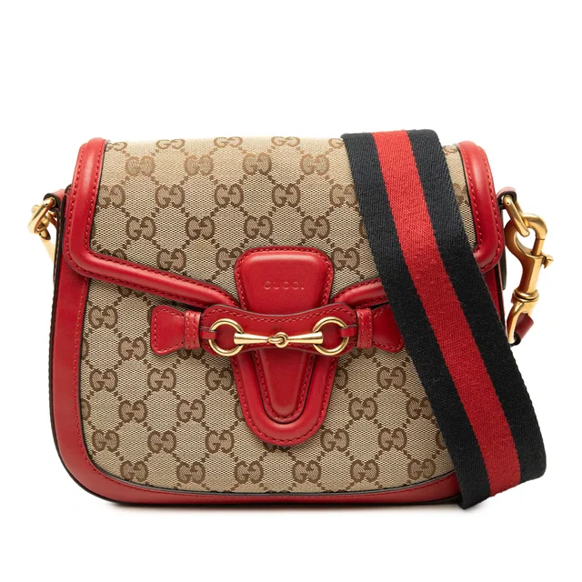 Red Gucci Medium GG Canvas Lady Web Crossbody in Red Canvas from Designer Revival