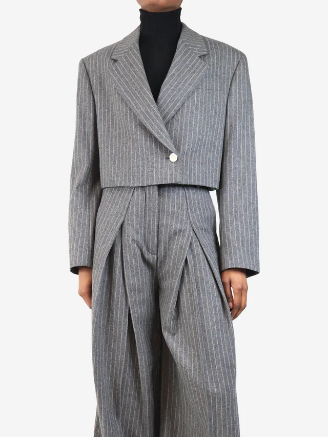 Acne Studios Grey cropped pinstripe blazer - size UK 8 in Grey Nylon from Sign of the Times