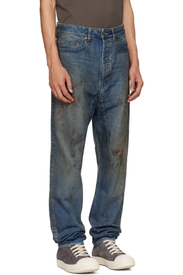 Rick Owens DRKSHDW Blue Temple Collapse Long Jeans, photo 2 of 2 from SSENSE