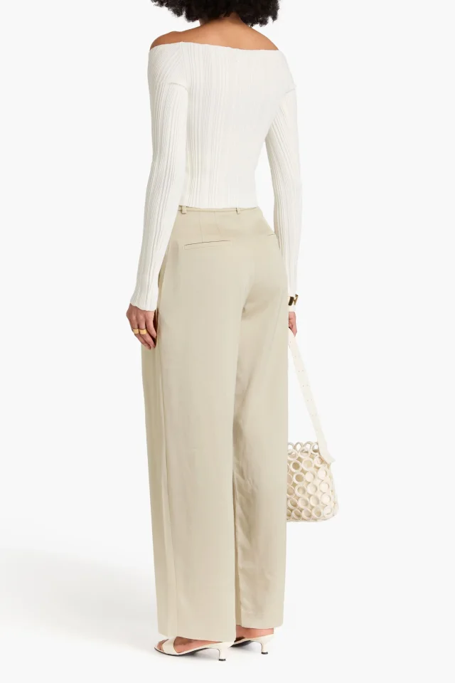 Nanushka Pleated Satin Wide-Leg Pants in Ecru, photo 3 of 4 from THE OUTNET