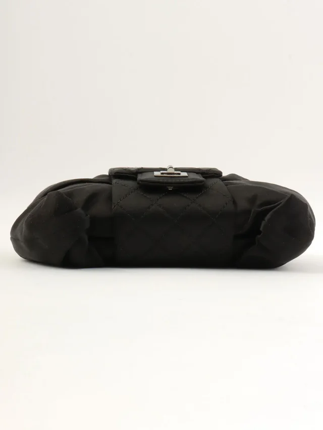 Chanel 2008 Vintage Satin 2.55 Ribbon Chain Shoulder Bag Black in Black Satin from VINTAGE QOO TOKYO, photo 10 of 11