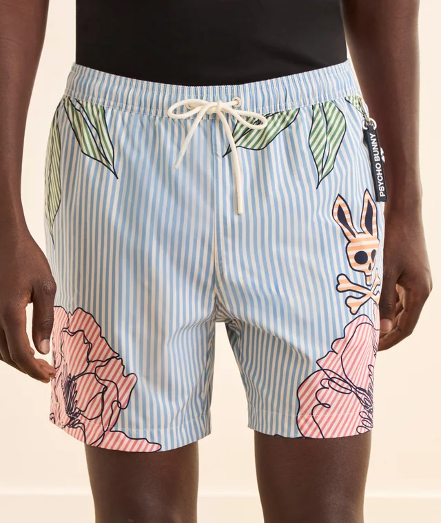 Psycho Bunny Blair Striped Swim Shorts in Blue 80% polyamide, 20% elastane, photo 2 of 6 from Harry Rosen