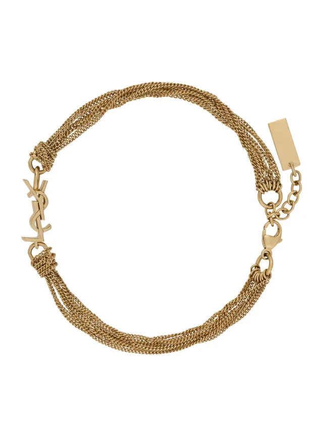 Saint Laurent Logo Charm Bracelet — Gold Brass Bracelets in Gold Woven leather from HEWI, photo 2 of 3