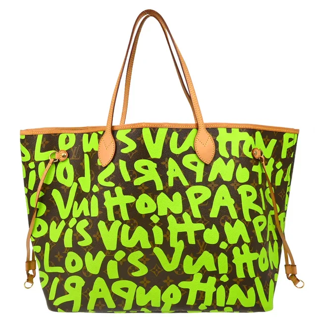 Louis Vuitton 2009 Green Monogram Graffiti Neverfull GM Tote M93703 in Green Canvas from AMORE Vintage Tokyo