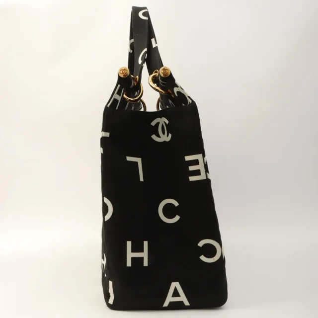 Chanel Circa 1997 Canvas CC Mark Logo Print Tote Bag Black/White in Black Canvas from VINTAGE QOO TOKYO, photo 4 of 11