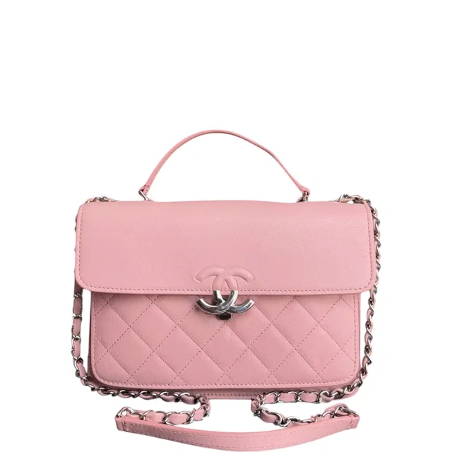 Chanel CC Box Flap - Calfskin Quilted Pink Silver Hardware Series 24 in Pink Calfskin from Luxury Promise