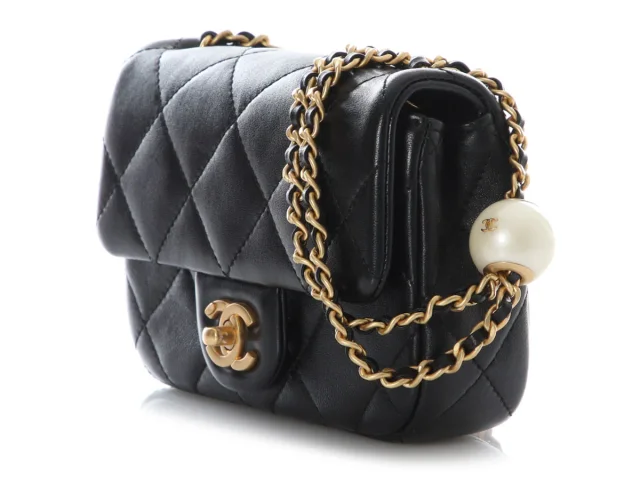 Chanel Mini Black Quilted Aged Calfskin Double Pearl Flap in Black Calfskin from Ann's Fabulous Finds, photo 4 of 10