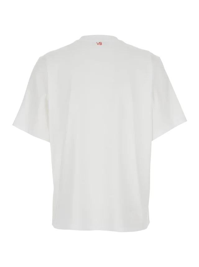 Victoria beckham White Cotton Crew Neck T-shirt with Front Lettering Slogan for Women in White 100% Organic Cotton, photo 4 of 6 from Gaudenzi Boutique