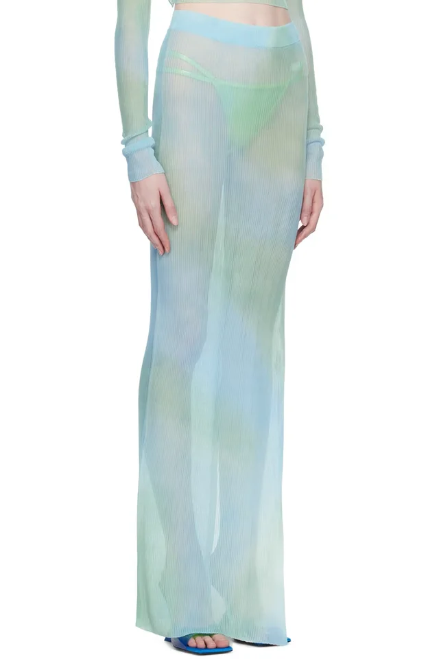 Off-White Blue Tie-Dye Midi Skirt, photo 2 of 4 from SSENSE