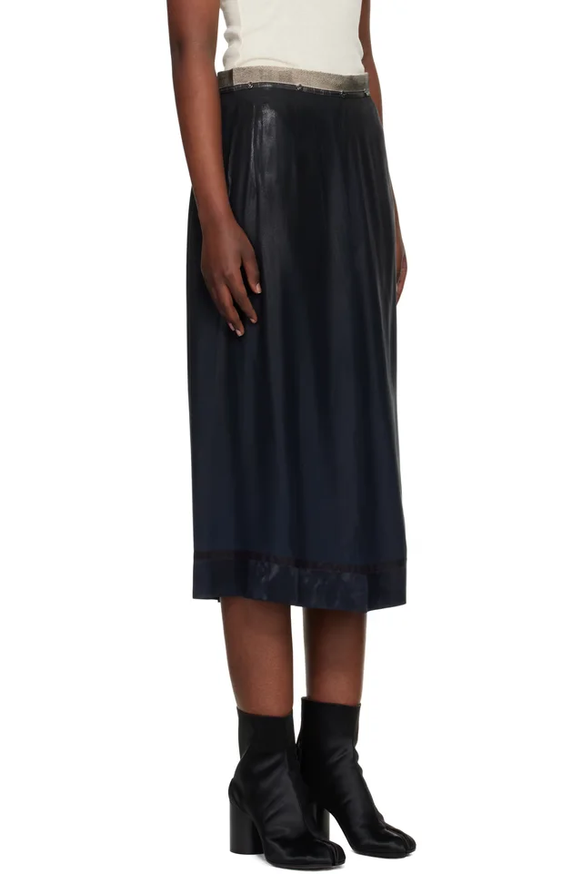 Maison Margiela Navy Foil-Treated Midi Skirt, photo 2 of 2 from SSENSE