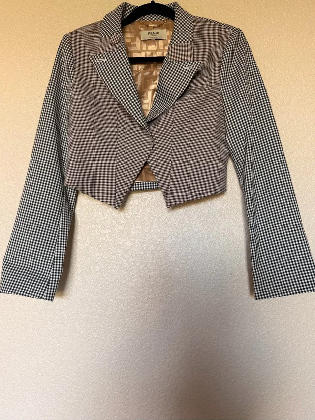 Fendi Black And White Cropped Houndstooth Blazer Jacket in black|white from Poshmark