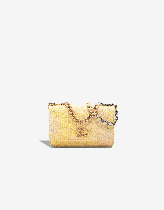 Chanel 19 Wallet On Chain Tweed Yellow in Yellow Tweed from SACLÀB