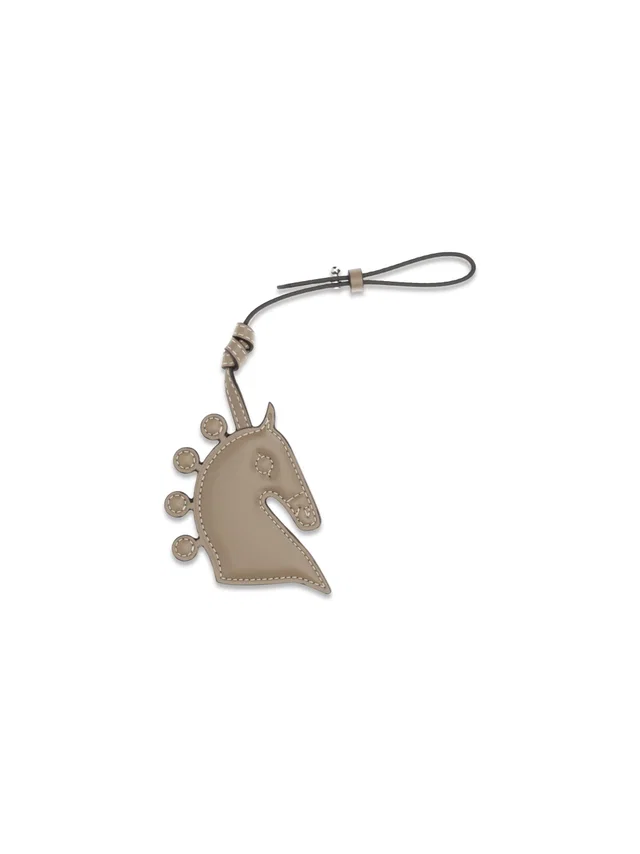Max Mara Leather Charm Key Case — Taupe Calf Keychains in Taupe Leather from HEWI