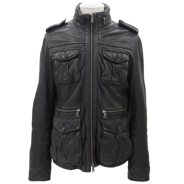 Burberry Nova Check Lining Rider's Jacket #L Black in Black Leather from VINTAGE QOO TOKYO