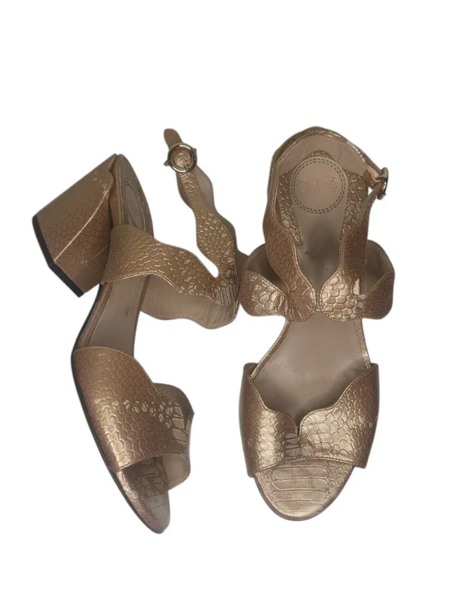 Chloé Metallic Rose Gold Block Heel Scalloped Sandals Size 6.5 in brown|neutral Leather from Poshmark