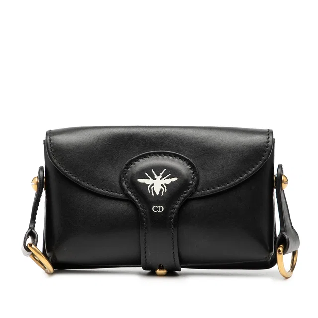 Black Dior Mini Leather D Bee Saddle Bag in Black Leather from Designer Revival