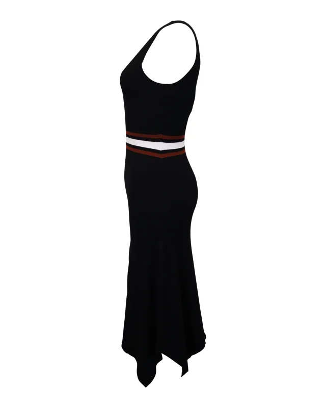 A.L.C. Anders Handkerchief Hem Knit Midi Dress in Black Viscose in Black, photo 2 of 6 from ShopSimon