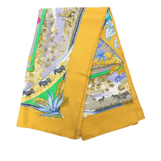 Yellow Hermès Tropiques Silk Scarf 90 Scarves in Yellow Silk from Designer Revival