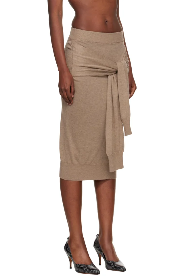 Marine Serre Beige Hybrid Knit Wrapped Midi Skirt, photo 2 of 4 from SSENSE