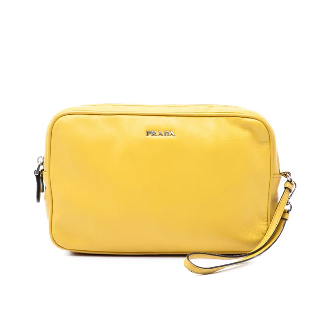 Yellow Prada Leather Wristlet Clutch in Yellow Leather from Designer Revival