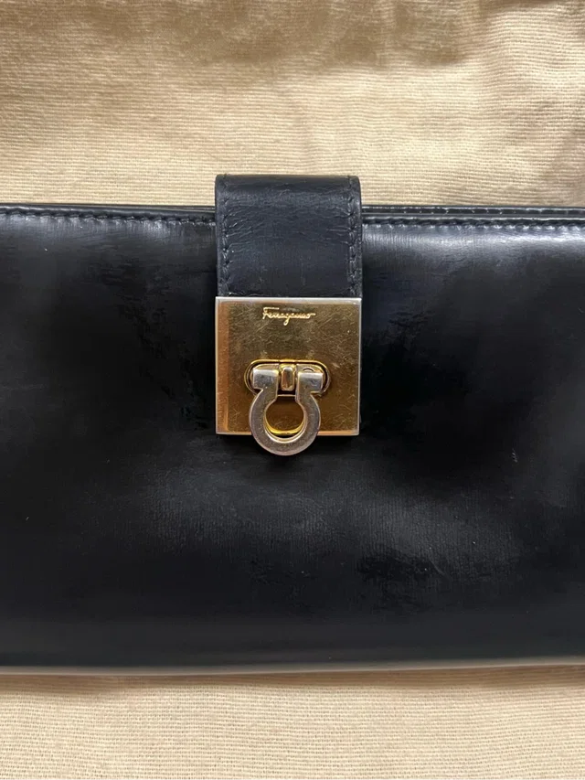 Ferragamo Black Patent Leather Wallet With Gold Gancini Accent in black|gold Patent leather from Poshmark