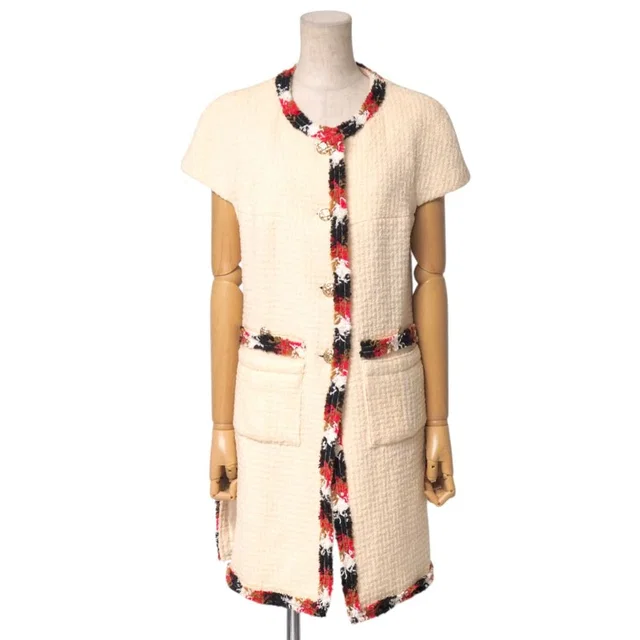 Chanel Jacket 38 CC Logo Button Blade Trim Wool in Wool from The Reluxe