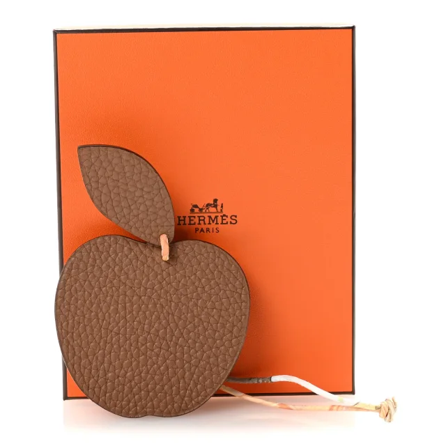 Hermès Taurillon Clemence Chevre Mysore Silk Petit H Apple Leaf Bag Charm in Clemence leather from FASHIONPHILE, photo 4 of 4