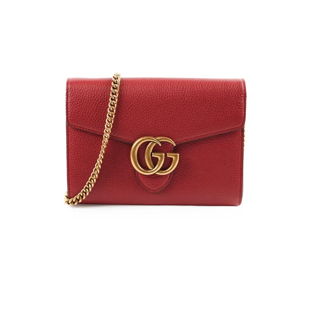 Gucci Marmont Leather Wallet on Chain WOC Red in Red Leather from The Purse Affair